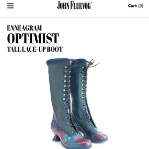 John Fluevog Blue and Purple Floral Lace-Up “Optimist” Boots with extra heels